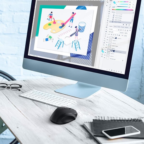 Hvit Trådløs Mus, 2400 DPI Trådløs Mus med 6 Knapper, 2.4G Ergonomisk USB Trådløs Mus, Batterilevetid for Bærbar PC Mac Datamaskin