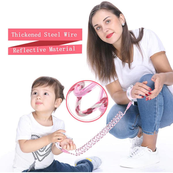 Blå Anti-Lost Håndleddsbelte/Anti-Lost Barn Sele med Sikkerhetslås, 360° Roterbar Ledd Refleks Baby Anti-Lost Belte, 1,5m Rosa Barne Sikkerhetssele