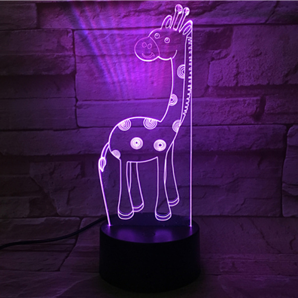 Akryl 3D LED Girafflampa Liten Nattlampa Touch Switch Atmosfärslampa 7 Färger Ändrar Sittande Gif