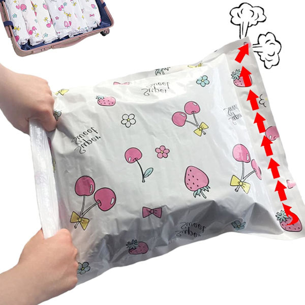2 (35x50 cm) + 2 (40x60 cm) + 1 (50x70 cm) Vakuum Opbevaringsposer, Sæt af 5 Rulbare Kompressionsposer, Vakuum Rejsetaske Genanvendelig Vakuum Opbevaringsdækning
