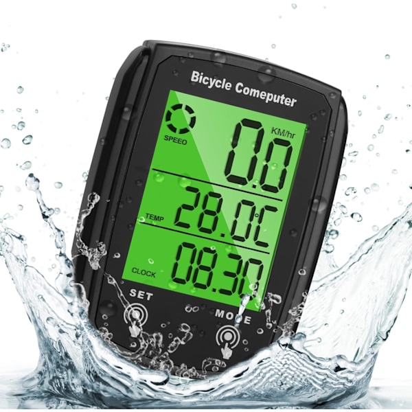 Cykelcomputer, Vandtæt 19 Funktioner Cykelcomputer med HD Baggrundsbelyst LCD Skærm og Automatisk Start og Batteri, Cykelhastighedsmåler og MTB Kilometer