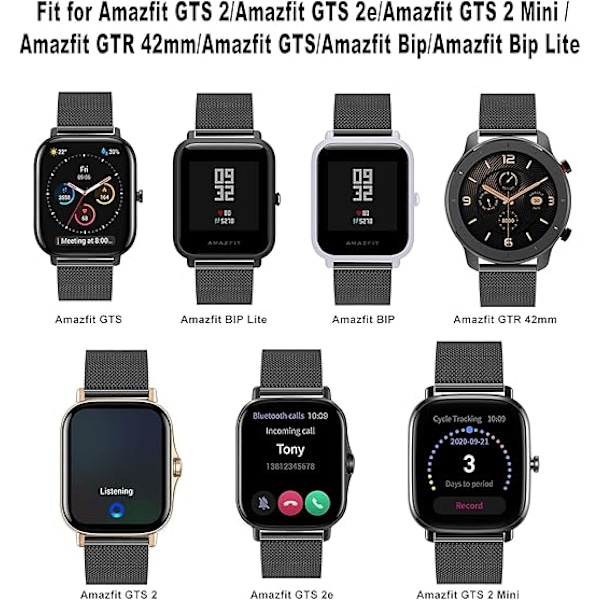 20mm Metallvevd Urrem for Amazfit GTS 2, Amazfit GTS 2 Mini, Amazfit Bip, Amazfit GTS 3, Amazfit GTS 2e, Amazfit GTR 40mm