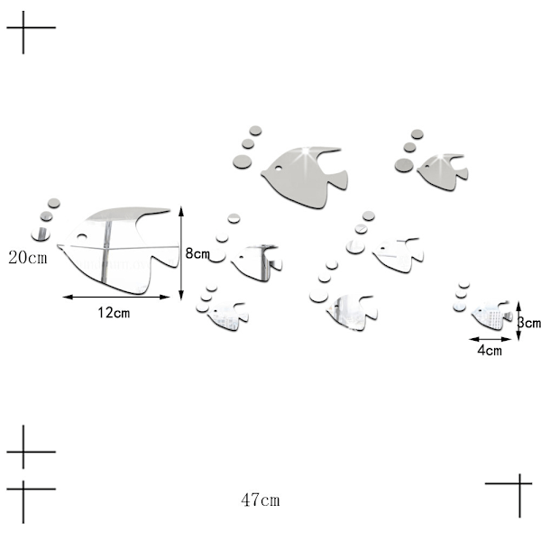 8 stk. 3D Tropiske Fisk Spejl Effekt Vægstickers Moderigtigt Design Dekal Kunst Hjem Dekoration Sølv