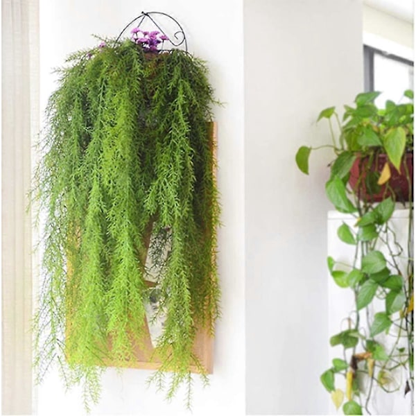 2 stycken konstgjorda gröna ormbunksrankor falsk murgröna hängande blomranka tallbarr vägghängande simulerad UV-beständig plastväxtvägg
