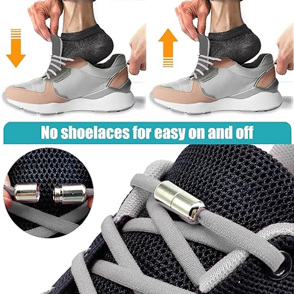 6 Par Elastiske Skolisser med Metallspenne - Ingen Knyting Elastiske Skolisser - Metall Lås Skolisser - Metall Knapp Skolisser - Erstatning Skolisser for Sneakers