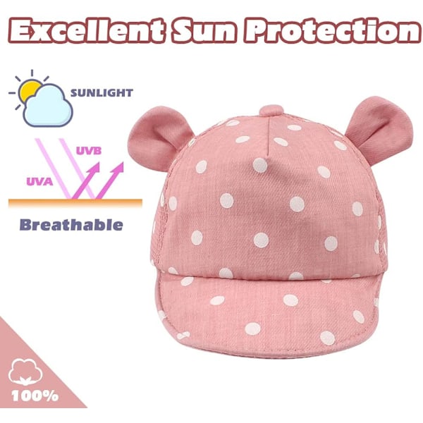 Bomulls babycaps for jente gutt barn solhatt justerbar caps vår sommer høst 6 til 30 måneder, nett hatt - pudder