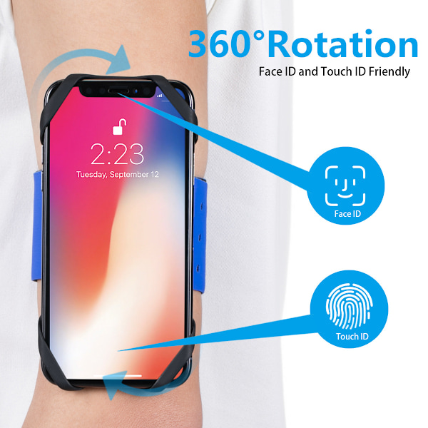 Armbånd - Sort, Arm og Cykelstyr 3 i 1 Universal Smartphone Holder op til 7'' tommer med 360° Rotation Træning Jogging Cykling iPhone X 11 12 Pr
