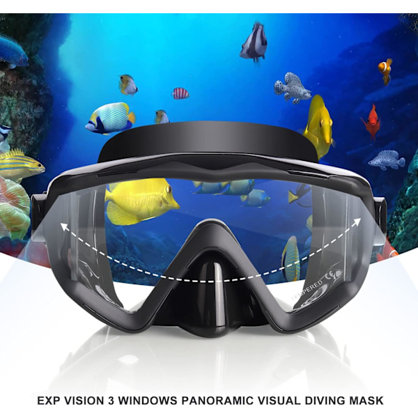Dykmask för vuxna - Härdat glas snorkelmask - Anti-im dykglasögon simglasögon med nässkydd för snorkling, snorkling, simning, 19