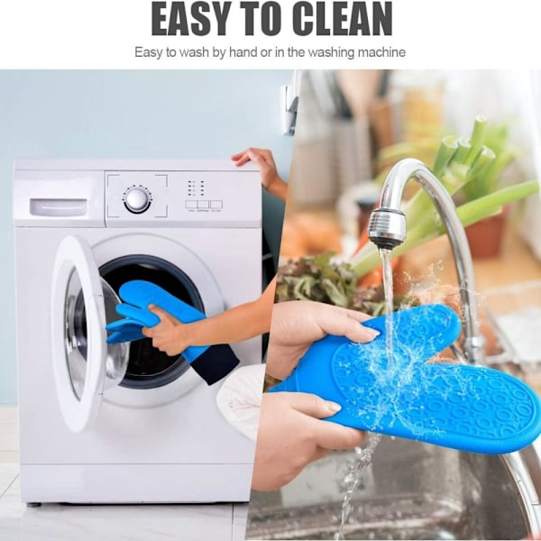 Ugnshandskar Värmebeständiga Silikon Ugnshandskar Extra Långa Halkskyddade Ugnsvantar Blue