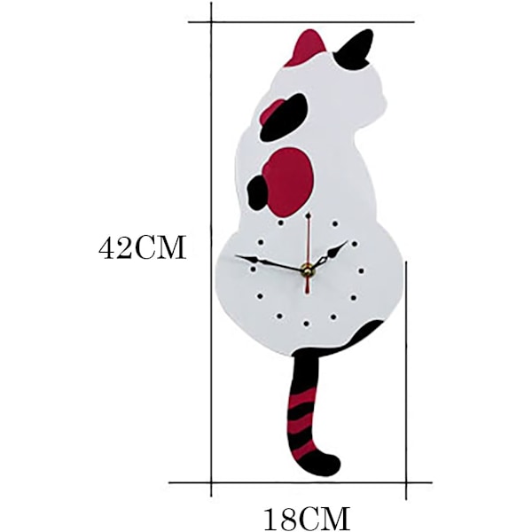 Vit kreativ akryl katt väggklocka med katt svans pendel (42cm x 18cm) Heminredning för vardagsrum, sovrum, kök - Batteri ingår ej