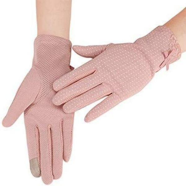 Dam solskydd körhandskar, andningsbara tunna alla fingerhandskar, eleganta spets solskyddshandskar, pekskärmshandskar, utomhuscykel fiske pink