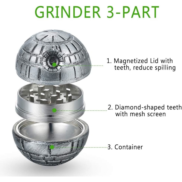 Star Wars Grinder Krydderkværn, Urtekværn med Pollenopsamler 2\", Fremstillet af Holdbar Zinklegering, til Urter, Pollen, Blomster, Sort Gaveæske