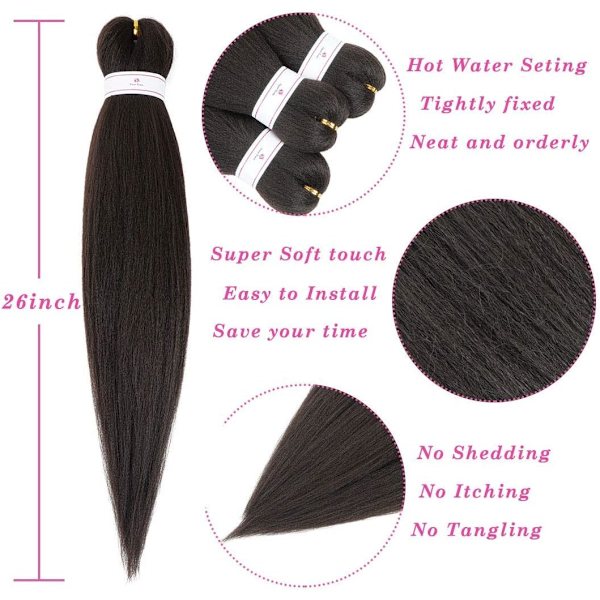 Forhåndsstrakte EZ Braid Flettehår, 8 Pakker - 26 Tommer EZ Braid Profesjonelt Hår Yaki Tekstur Syntetisk Hårforlengelser (8 Pakker - 26 Tommer)