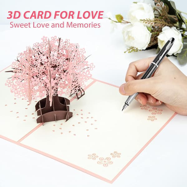 3D Pop Up Kort Bryllupsdag Sakura Træ Form Romantisk Par