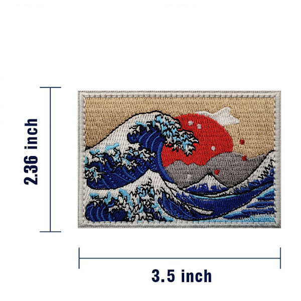 3 stk. Broderet patch i form af Den Store Bølge ud for Kanagawa, til at sy eller stryge på