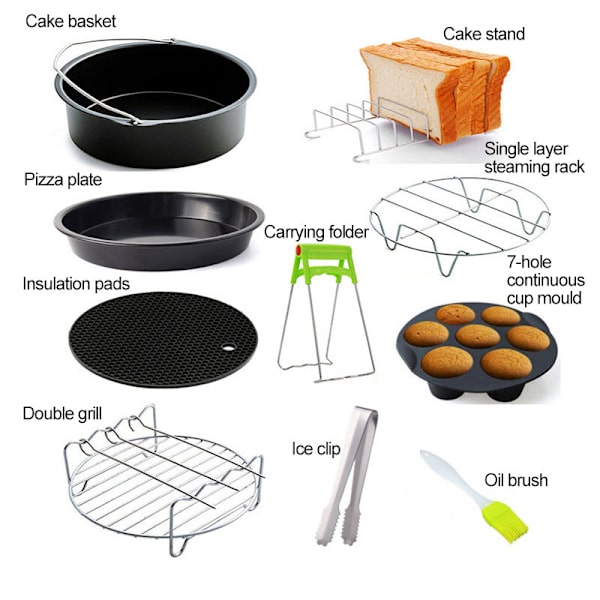 Airfryer-tillbehör (10 set) - 6 tum, Airfryer-tillbehör, lämpliga för 4,0-5,8QT airfryer alla märken