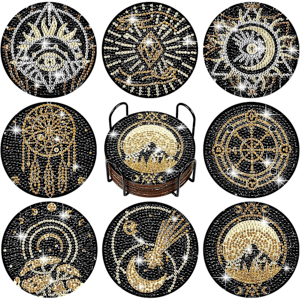 8 Pieces Diamond Art Coasters with Stand,Arts and Crafts for Adults Diamond Painting Kits,DIY Mandala Coasters for Crafts (Tarot)