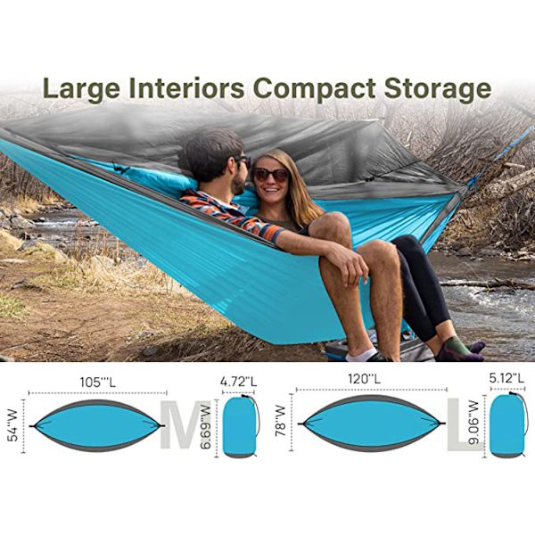 Ultralätt resecampinghängmatta 300 kg lastkapacitet, (275 x 140 cm) Nylon Parachut 2 x Kvalitetskarbinhakar, 2 x Nylonremmar | för inomhus/utomhus