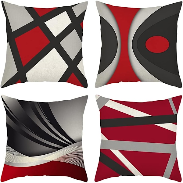 Set of 4 Decorative Cushion Covers Sofa Pillowcase Decoration for Bedroom,Sofa,Chair,Car,Bed,Garden 45 x 45 cm (Abstract Red Black)