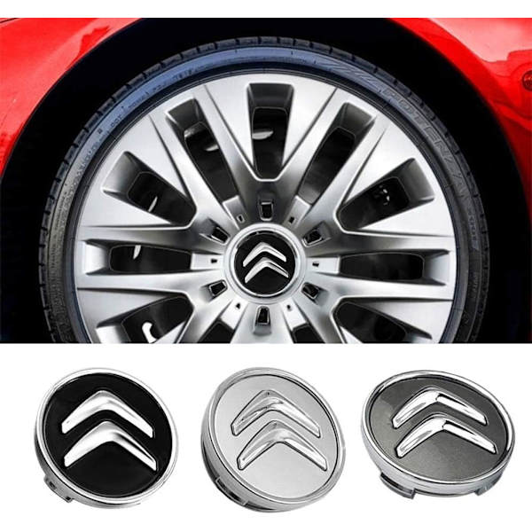 X4 60mm Aluminiumhjulkapslar för Citroen C2 C4 C5 C6 C-Quatre Logo Chrome Silver Färg