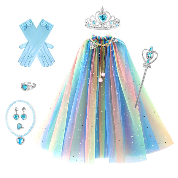 skyllc Prinsesskappa för barn, paljett tyll kappa för flickor paljett kappa med krona halsband örhängen