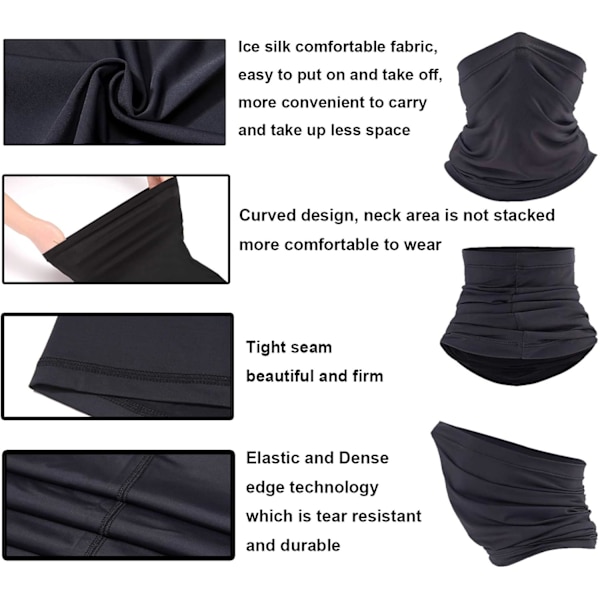 Unisex elastisk nackskydd, tubformad nackskydd snabbtorkande anti-sol andningsbar ultra-mjuk för alla årstider, svart