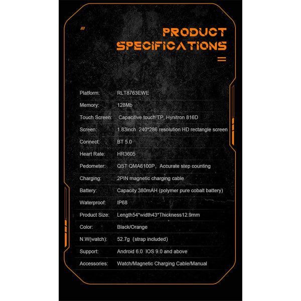 Njord Gear O förstörbar Smartklocka Robust Taktisk Smartklocka med Pulsmätare ORANGE