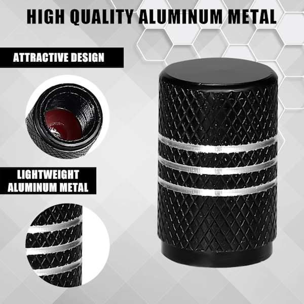 4 st 1,6x1 cm aluminiumventilhattar för bil, robusta däckhattar, cykelventilstamsöverdrag, lufttät tätning för bilar, SUV, motorcyklar, lastbilar (svart)