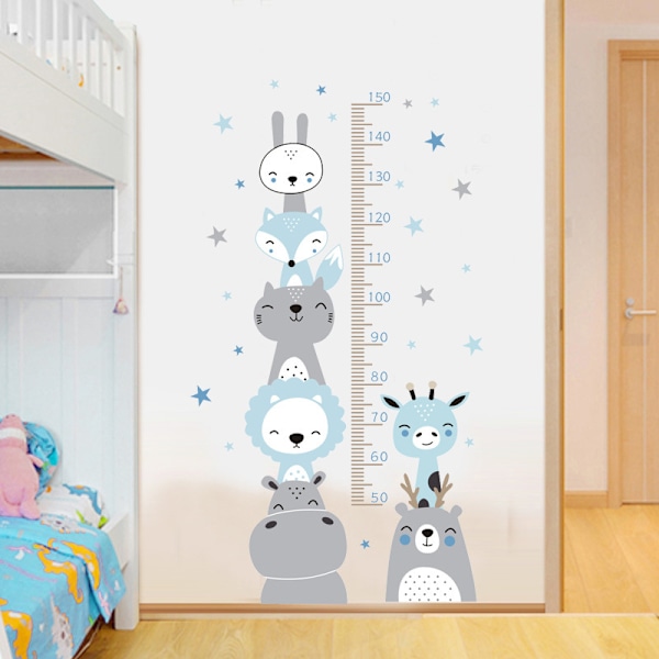 Høydediagram Veggklistremerke for Barn (Blå), Baby Vekst Høyde Vegglinjal, Skogdyr Mus Ugle Ekorre Tre Høydemåling Veggdekor, DIY Dekor