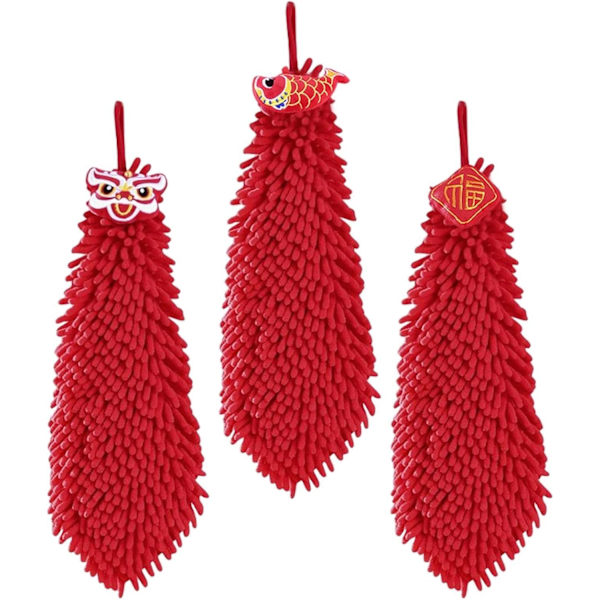 (Färg: Röd, Storlek: 27cm) Handduk, Mjuka Chenille Hängande Handdukar Röd Mikrofiber Rengöringsduk Torkhanddukar för Kök Badrum