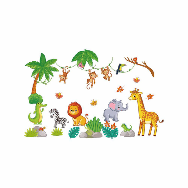 Jungle Dyr Vægmærker Giraf Elefant Abe Vægdækning Børneværelse Baby Børneværelse Stue