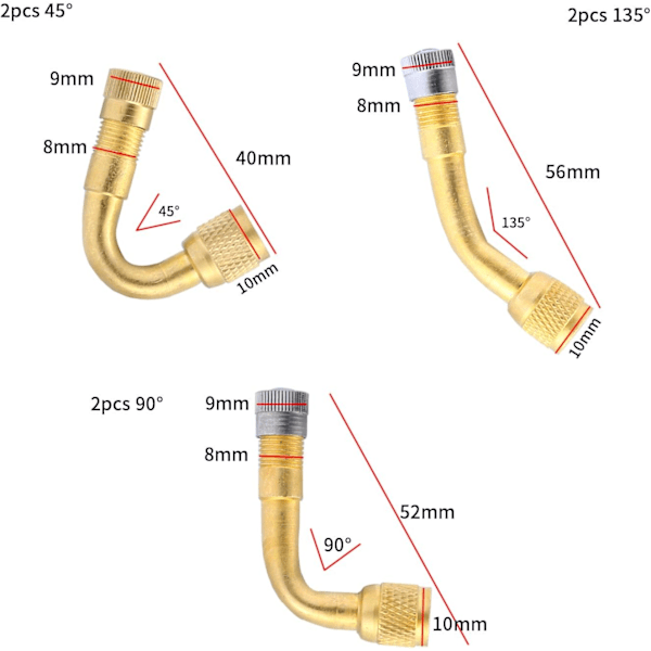 6 stk. Dækventilforlænger 45° 90° 135° Dækventil Adapter, Dækventil Albueforlænger, Luftdækventilforlænger, Albueforlængerbeslag til Bil