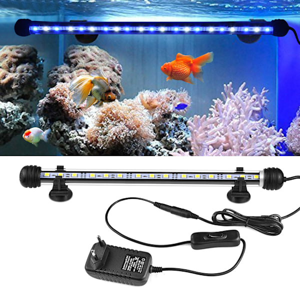 Akvarielys Under Vand, Neddykkelig LED-Bar Fiskelampe i Blå Hvid Farve Vandafvisende med Styring og Timer til Fiskekum, 19 cm, 3.6W