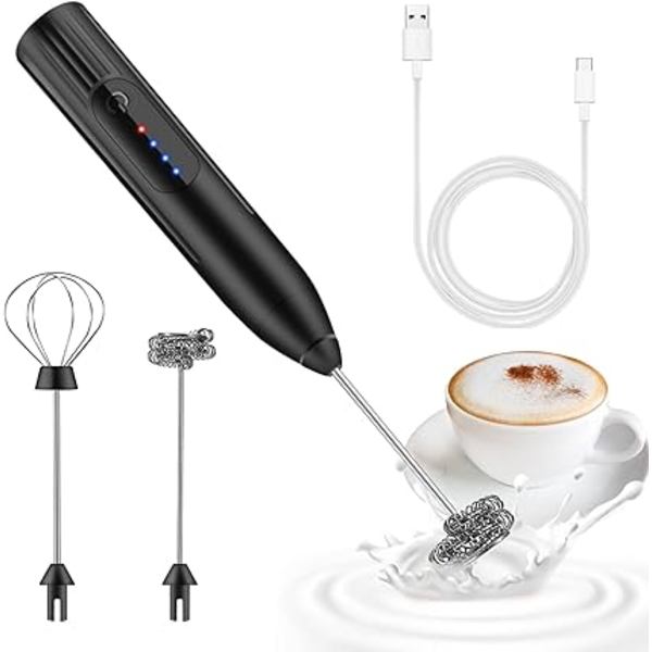 Elektrisk melkeskummer, USB-ladbare melkeskummer og mini elektrisk visp med dobbelt visphode