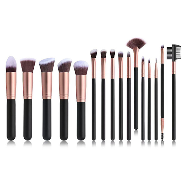Makeupbørster 16 stk. Sort Guld Makeupbørstesæt til Foundation Blending Ansigtspulver Øjenskygge