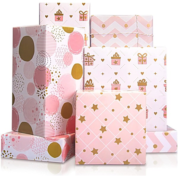 Larcenciel Pink Gift Wrapping Paper (4 Sheets,70x50cm),Gift Wrapping Paper for Birthdays,Gift Wrapping Paper for Children and Girls,Wrapping Pape