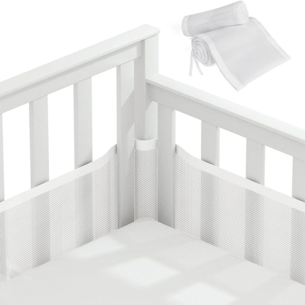 Baby Cabin Bumper, Baby Crib Bumper 3D Mesh Foder Säker för Luftcirkulation för Baby Crib Lämplig för Alla Typer av Spjälsängar White