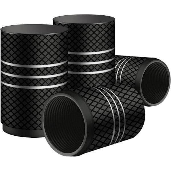 4 st 1,6x1 cm aluminiumventilhattar för bil, robusta däckhattar, cykelventilstamsöverdrag, lufttät tätning för bilar, SUV, motorcyklar, lastbilar (svart)