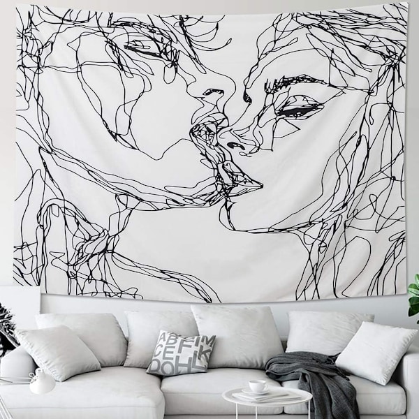 Män Kvinnor Själsfull Abstrakt Skiss Väggbonad Kyssande Älskare Gobeläng Väggbonad Sovsal Sovrum Vardagsrum (M/130cmX150cm)