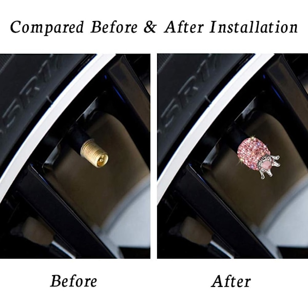 Ventilkapper (Pink Ananas) Ventildæksel Dækventil Krystal Aluminium Støvsikre Kapper 4 Styk Universal til Biler, SUV'er, Cykler, Lastbiler