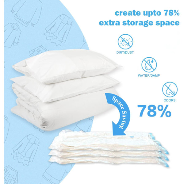 7-pack 50*60CM Vakuumpåsar Kläder Dammsugare Set med 7*XL Återanvändbar Vakuumförvaringspåse + 1 Pump, Kompressionspåse Reseförvaring, Sängkläder Kuddar Täcke