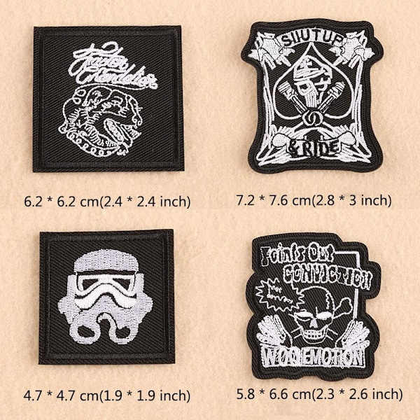 16 st broderade applikationer i svart och vitt för att dekorera kläder, ryggsäckar, kepsar, jeans, skor, jackor, handväskor, etc.