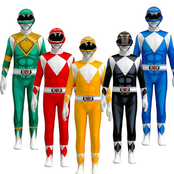 Vuxna barn Power Rangers Mighty Morphin Cosplay Jumpsuit Fancy blue 150cm 9-10Y yellow 150cm 9-11Y