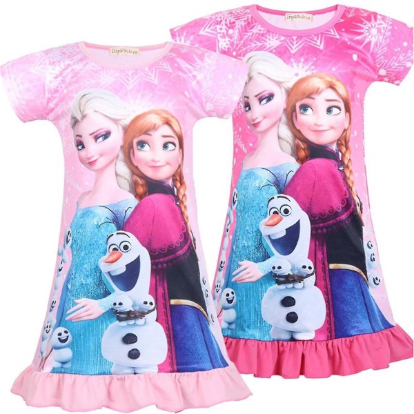 Barn Flickor Nattklänning Frozen Elsa Anna Princess Summer Cartoon Pyjamas Pjs Dress Rose Red
