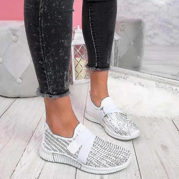 Slip-on skor med ortopedisk sula Dammode Sneakers Plattform Sneaker för kvinnor Walking Shoes White