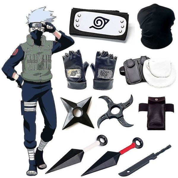 Jul Halloween Kakashi Tillbehör Naruto Handskar Kunai Mask Ninja Bag Uchiha Mittens Anime Ac