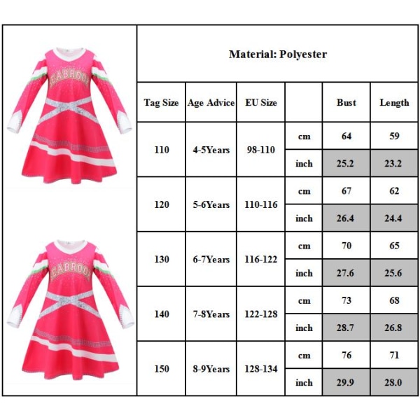 Halloween Kids Zombies 3 Cheerleader Cosplay Costume Girl Dress 140cm 140cm