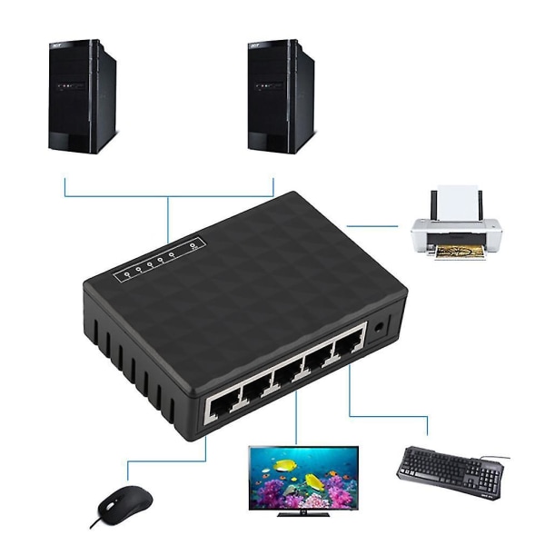 5 portar 10/100 Mbps Desktop Ethernet Nätverk Lan Power Switch Hub