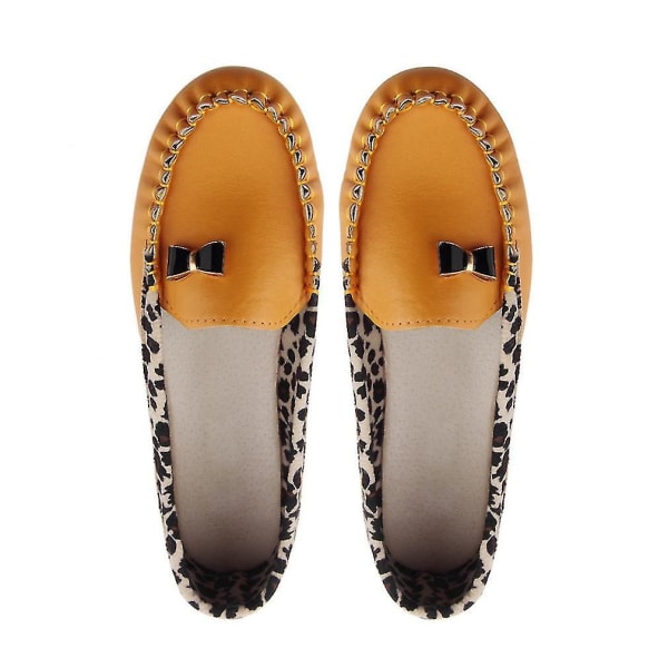 Kvinnor Pu Läder Leopard Casual Slip On Dolly Balett Flat Heel Loafer Skor