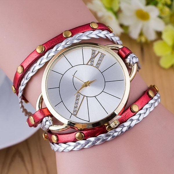Enkel urtavla Läderrem Crystal Algarismos Romanos Quartz Watch kvinnor Armband